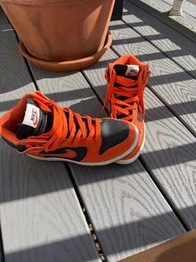 Nike Kids High-Top Sneakers in Orange and Black